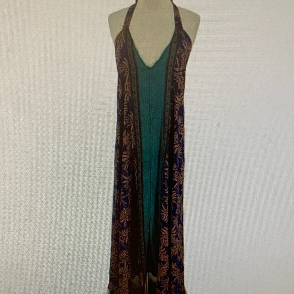 Chic Teal and Navy Floral Maxi Dress